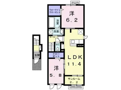 高山本線 東八尾駅 徒歩61分 2階建 築6年(2LDK/2階)の間取り写真