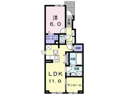 高山本線 東八尾駅 徒歩64分 2階建 築6年(1LDK/1階)の間取り写真