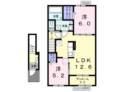 あいの風とやま鉄道 呉羽駅 徒歩19分 2階建 築6年(2LDK/2階)の間取り写真