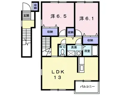サンパティ砺波A(2LDK/2階)の間取り写真