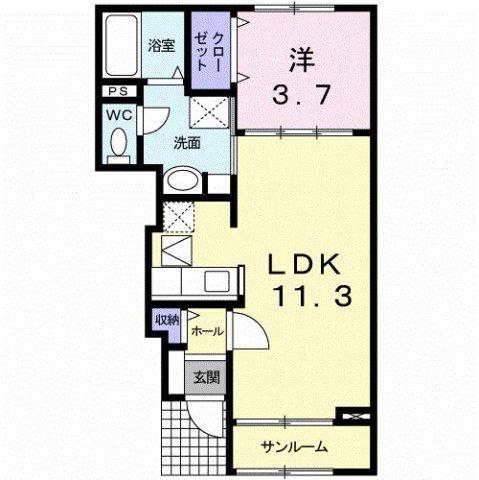 グリーンヒル(1LDK/1階)の間取り写真