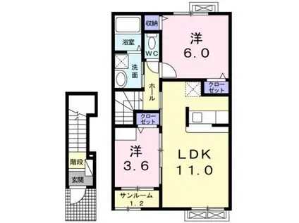富山地鉄富山港線 萩浦小学校前駅 徒歩47分 2階建 築16年(2LDK/2階)の間取り写真