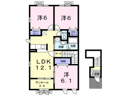 富山地鉄富山市内線 富山大学前駅 徒歩18分 2階建 築8年(3LDK/2階)の間取り写真