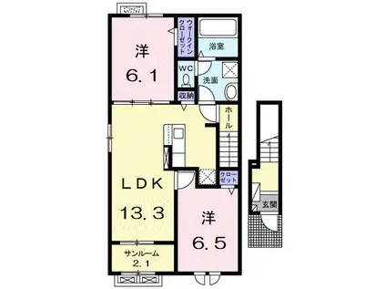 高山本線 笹津駅 徒歩34分 2階建 築3年(2LDK/2階)の間取り写真