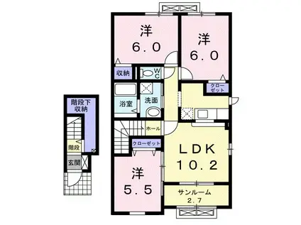 富山地鉄本線 東新庄駅 徒歩18分 2階建 築14年(3LDK/2階)の間取り写真