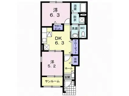 ボンヌール・E・K Ⅱ(2DK/1階)の間取り写真