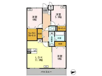 富山地鉄富山市内線 安野屋駅 徒歩24分 3階建 築16年(3LDK/3階)の間取り写真