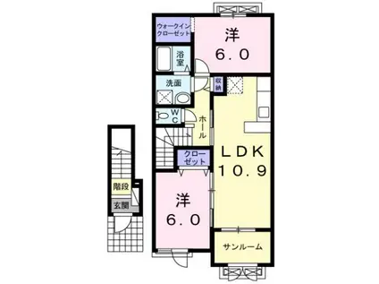 富山地鉄本線 東新庄駅 徒歩18分 2階建 築14年(2LDK/2階)の間取り写真