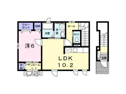 富山地鉄本線 稲荷町駅(富山) 徒歩7分 2階建 築9年(1LDK/2階)の間取り写真