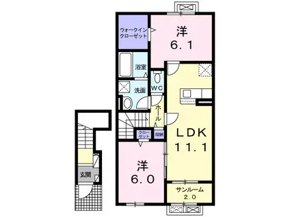 富山地鉄本線 越中荏原駅 徒歩33分 2階建 築4年(2LDK/2階)の間取り写真