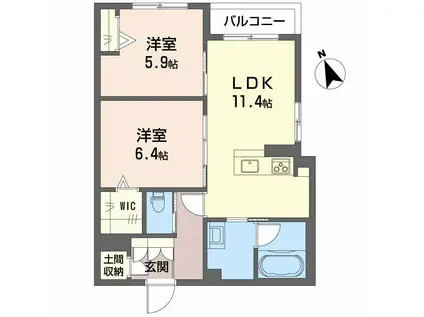 セレナヴィラ中川(2LDK/1階)の間取り写真