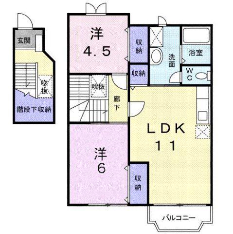 高山本線 東八尾駅 徒歩51分 2階建 築28年(2LDK/2階)の間取り写真