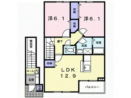 ベルフォールⅡC(2LDK/2階)の間取り写真