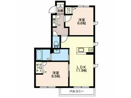 万葉線 江尻駅 徒歩18分 2階建 築14年(2LDK/1階)の間取り写真