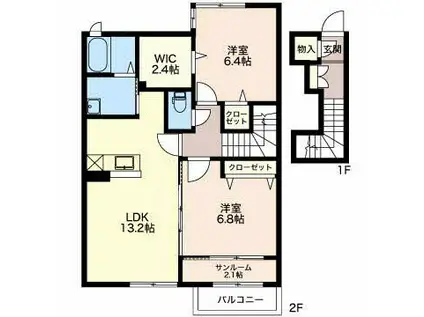 氷見線 越中中川駅 徒歩13分 2階建 築14年(2LDK/2階)の間取り写真