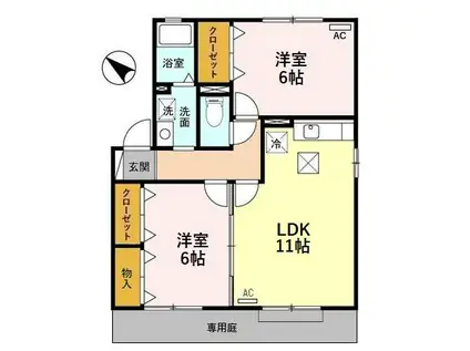 氷見線 島尾駅 徒歩47分 2階建 築23年(2LDK/1階)の間取り写真