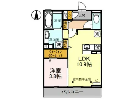 富山地鉄不二越上滝 上堀駅 徒歩12分 3階建 築5年(1LDK/2階)の間取り写真