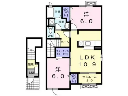 高山本線 婦中鵜坂駅 徒歩16分 2階建 築18年(2LDK/2階)の間取り写真