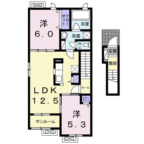 ヴィラージュS Ⅲ(2LDK/2階)の間取り写真