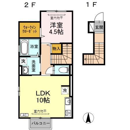 D-ROOMウィル(1LDK/2階)の間取り写真