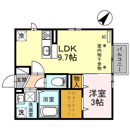 あいの風とやま鉄道 新富山口駅 徒歩17分 2階建 築5年(1LDK/1階)の間取り写真