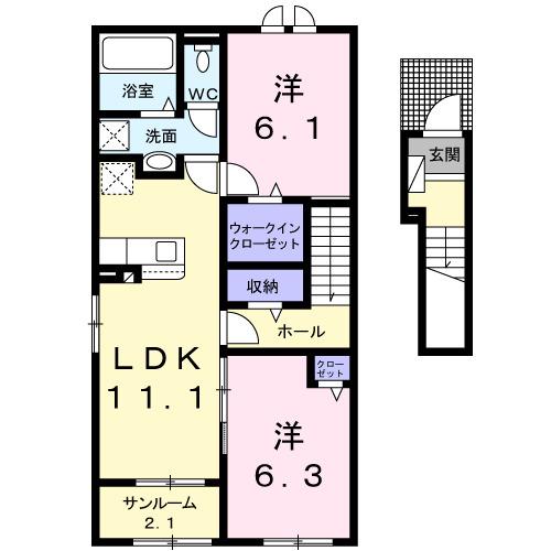 コントレイル Ⅰ(2LDK/2階)の間取り写真