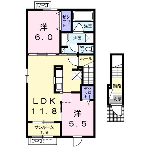ミラノⅣ(2LDK/2階)の間取り写真