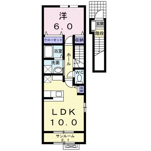 富山地鉄富山市内線 小泉町駅(富山) 徒歩10分 2階建 築15年(1LDK/2階)の間取り写真