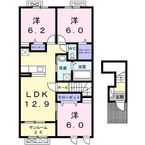 マハロ ナイメンⅡ(3LDK/2階)の間取り写真