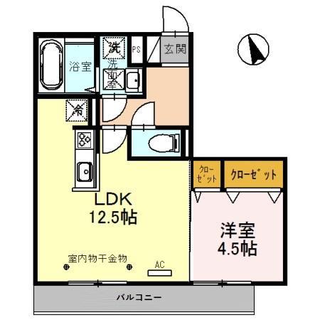 COCO上米島(1LDK/1階)の間取り写真