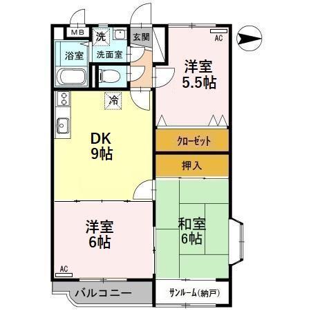 富山地鉄富山市内線 西中野駅 徒歩24分 3階建 築27年(3DK/2階)の間取り写真