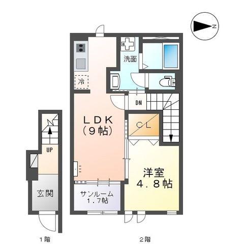 シャトレーン(1LDK/2階)の間取り写真