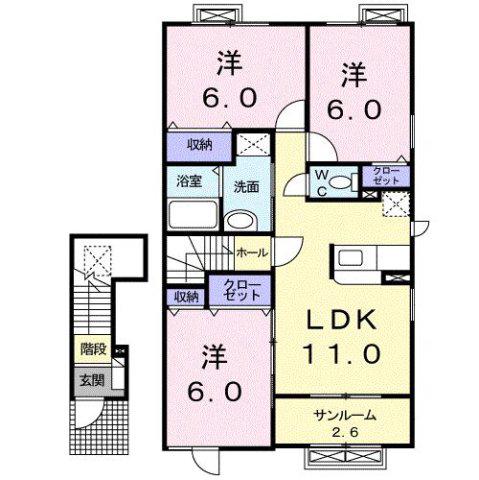 ヴィラージュ ガンクG(3LDK/2階)の間取り写真