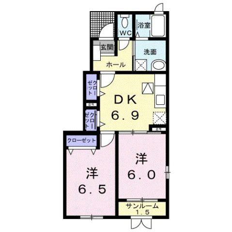 富山地鉄不二越上滝 朝菜町駅 徒歩51分 2階建 築16年(2DK/1階)の間取り写真