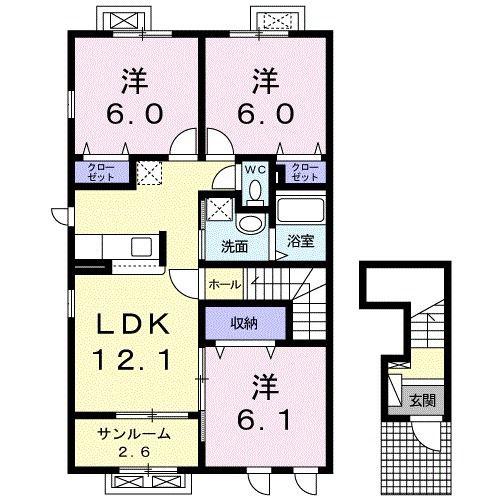 ハピネス 中保(3LDK/2階)の間取り写真