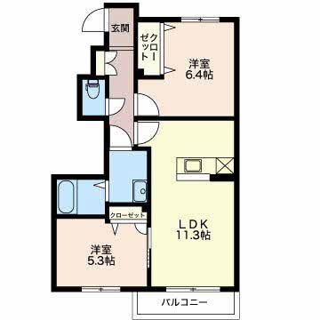ヴィア セレーノ(2LDK/1階)の間取り写真