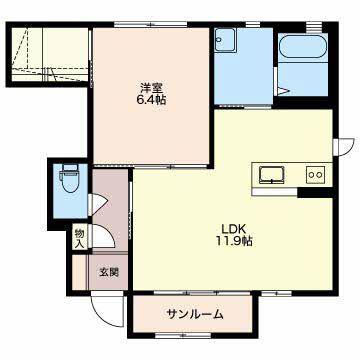 コンフォート木津(1LDK/1階)の間取り写真