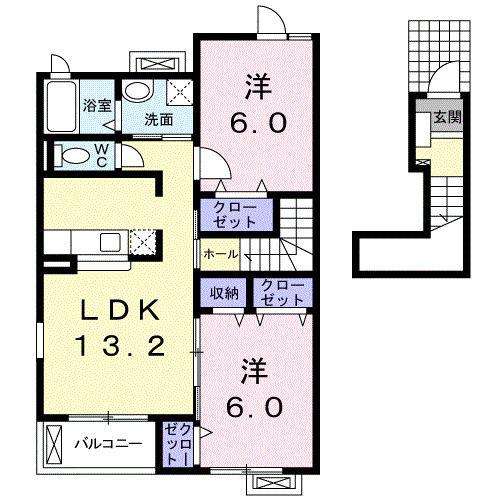 富山地鉄富山市内線 大町駅(富山) 徒歩3分 2階建 築19年(2LDK/2階)の間取り写真