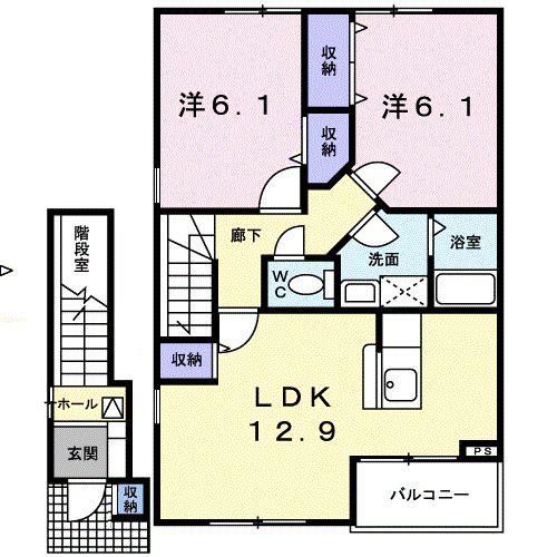 ベルフォールⅡB(2LDK/2階)の間取り写真