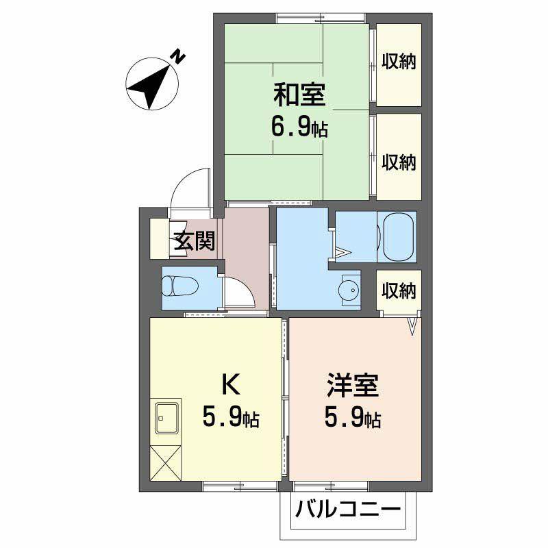 リバーサイド21(2K/2階)の間取り写真