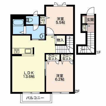 フェリックスF(2LDK/2階)の間取り写真