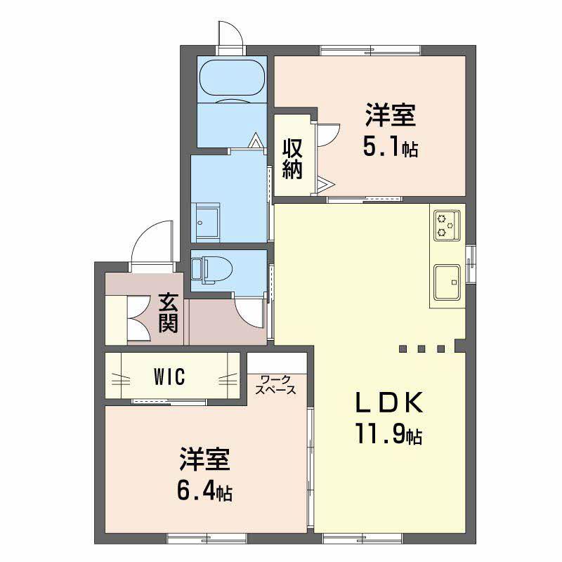 ディアスとなみⅡ(2LDK/1階)の間取り写真