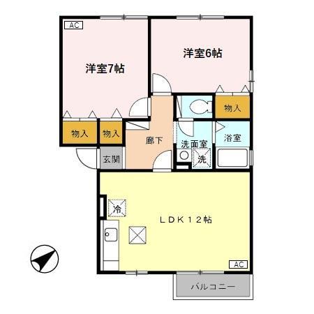 ブライダルハイツ戸出C棟(2LDK/1階)の間取り写真