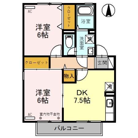 あいの風とやま鉄道 小杉駅(あいの風) 徒歩21分 2階建 築31年(2DK/2階)の間取り写真
