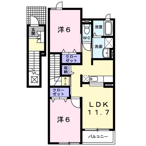メロディB(2LDK/2階)の間取り写真