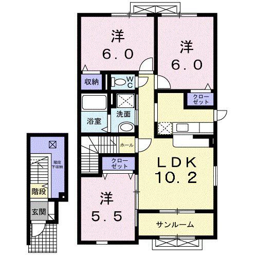 サンパティークいしぜ(3LDK/2階)の間取り写真