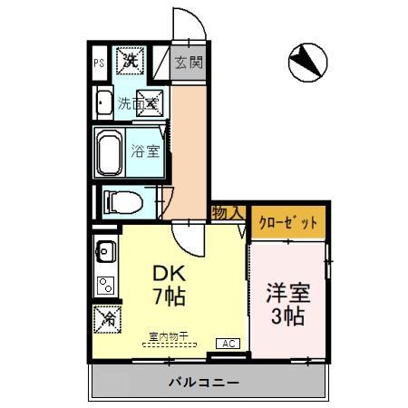 ロコモーション五福(1DK/1階)の間取り写真