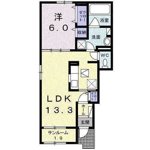 ビアーチュ・未来 B(1LDK/1階)の間取り写真