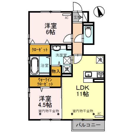 グランドゥール(2LDK/1階)の間取り写真