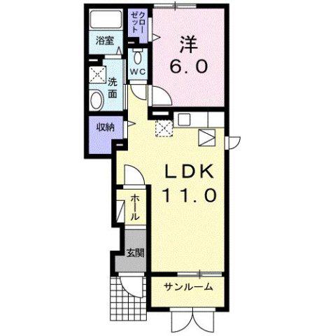 ジェントリー(1LDK/1階)の間取り写真